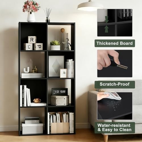 8 Cube Storage Organizer Shelf, Open Cube Bookshelf, 8-Cube Classic Black