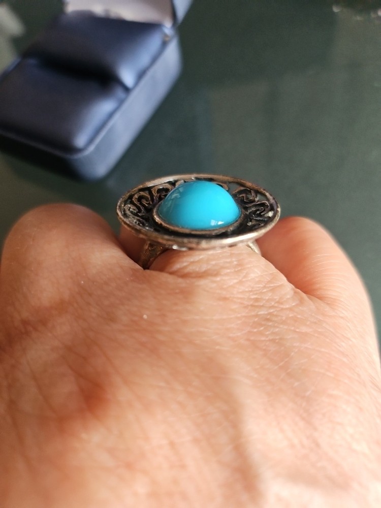 Silver Blue Turquoise Ring Size 7