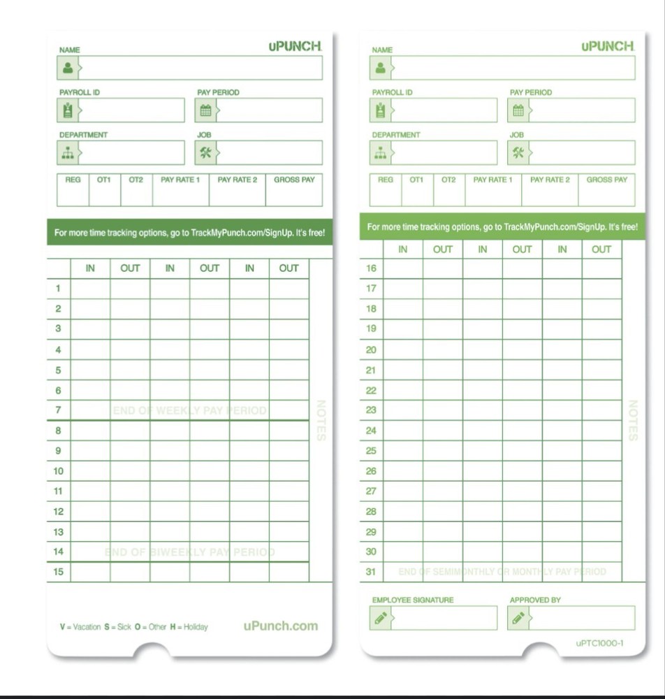 500 uPunch Time Cards