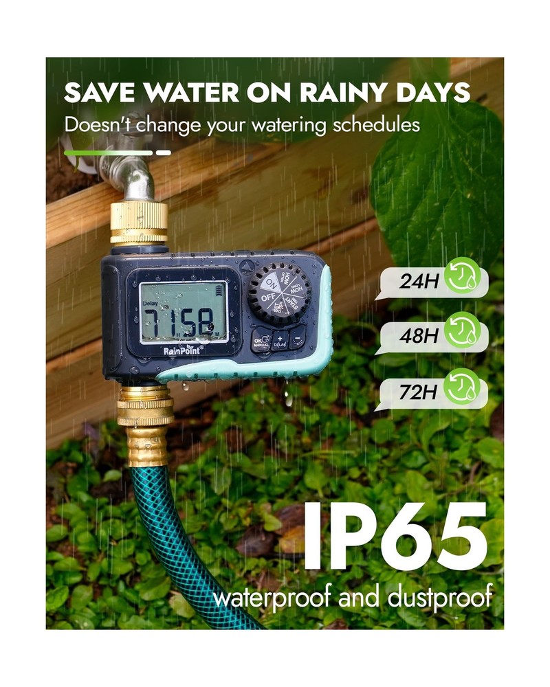RAINPOINT Sprinkler Timer with Brass Inlet & Outlet, Programmable Hose Timer ...