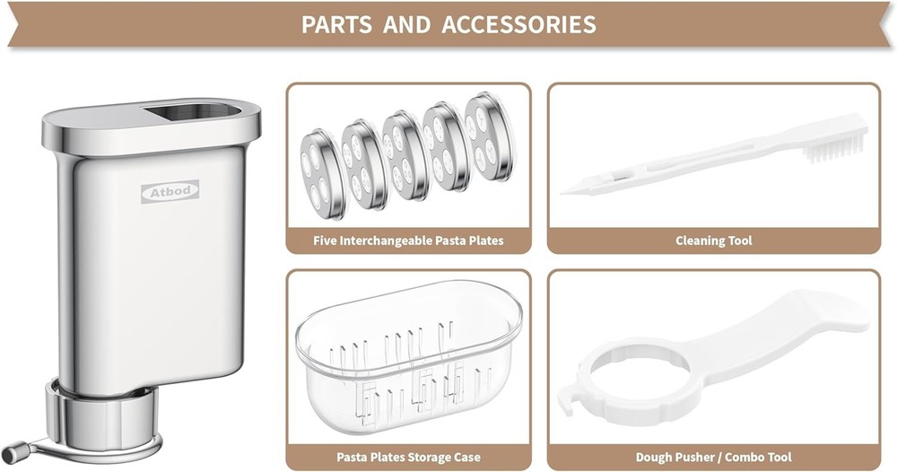 Pasta Press Maker Attachment for Kitchenaid Stand Mixer 5 Interchangeable Plates