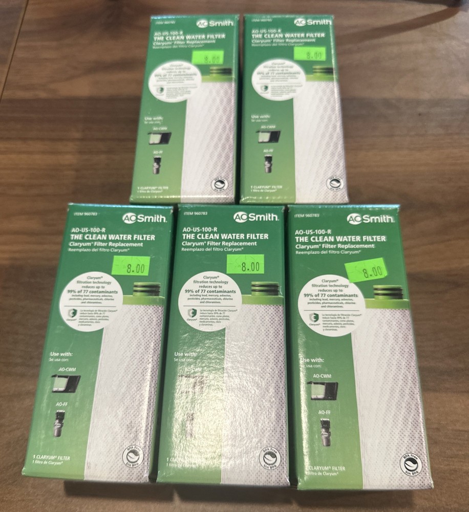 LOT OF 5 AO SMITH Clean Water Filter Claryum Replacement Filters AO-US-100-R