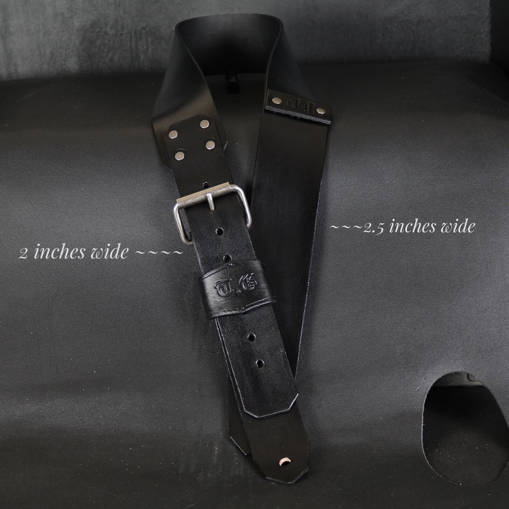 Personalized Leather Guitar Strap. Buckle & Studs design. BLACK
