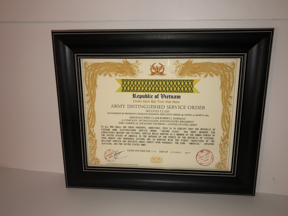 VIETNAM ~ ARMY DISTINGUISHED SERVICE ORDER CERTIFICATE-SECOND CLASS w/Printing