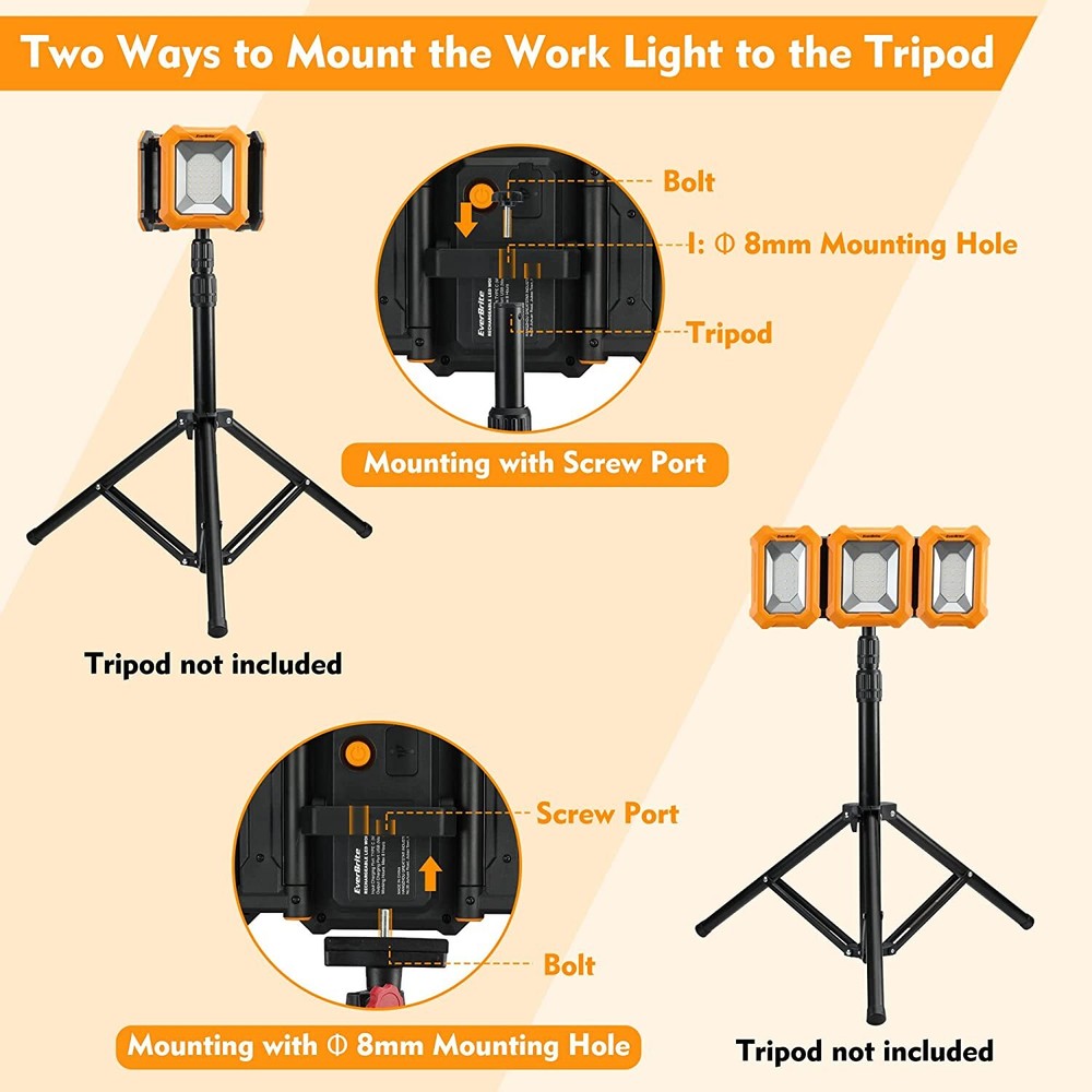 EverBrite LED Rechargeable Work Light 3000LM Folding Portable 7800mAh Capacity
