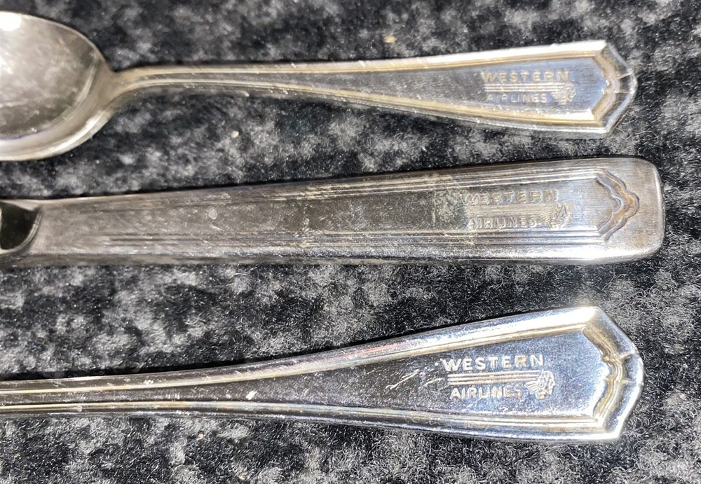 3 Vintage Western Airlines Silver Plated Dinner flatware Fork Spoon & Knife