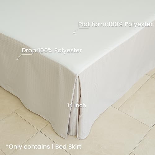 Waffle Weave Bed Skirt, 14" Tailored Draped Basic Dust King - 14" Drop Khaki