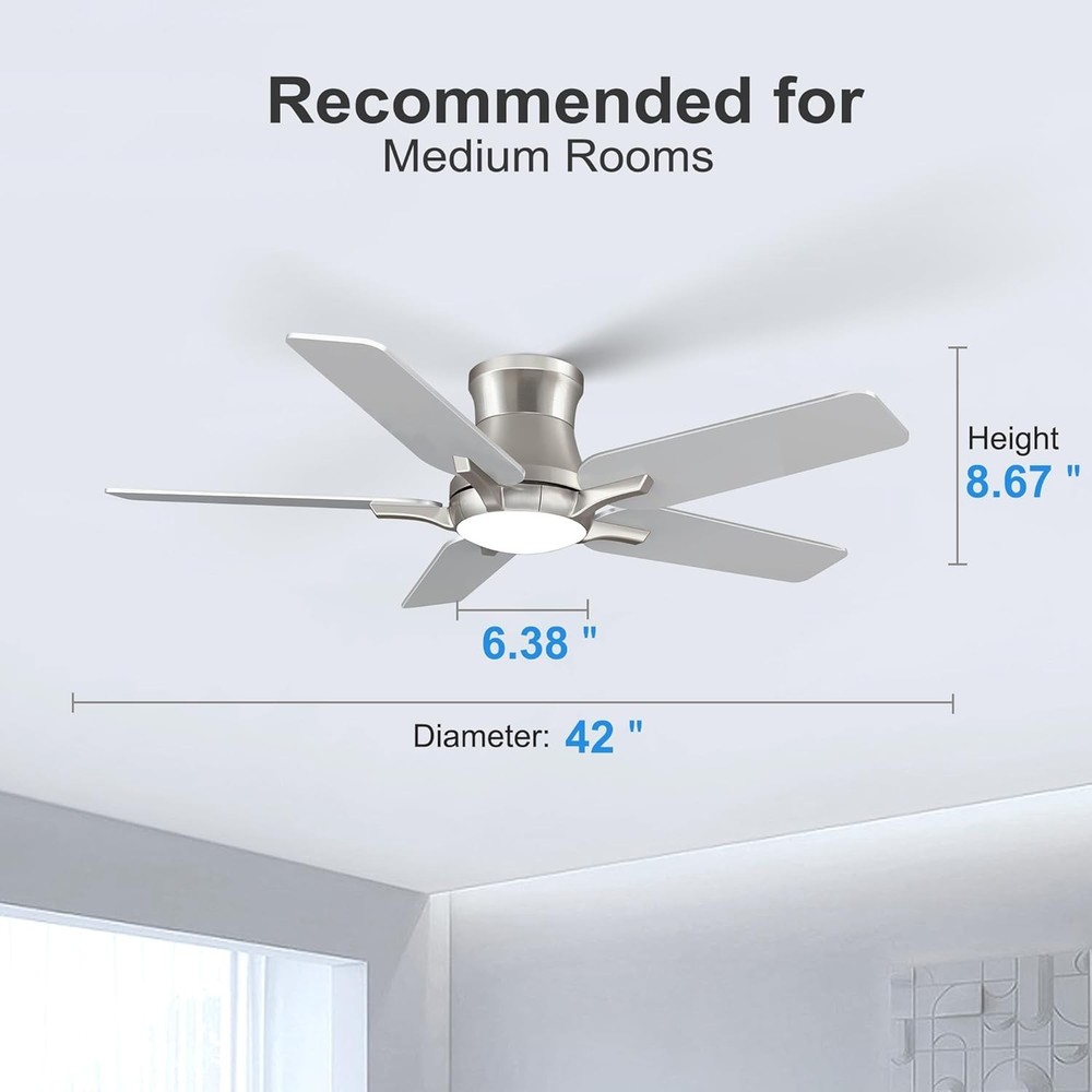 Versatile 42-Inch Reversible Ceiling Fan with LED Light & Timer - Low Profile