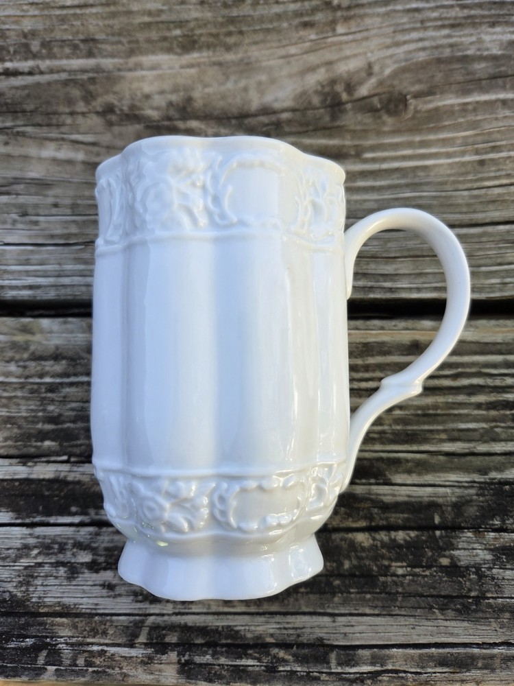 Kaldun & Bogle White Coffee Mug Chocolate Cup Embossed Pattern
