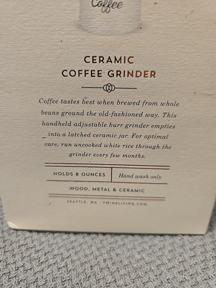 Twine Handheld Ceramic Coffee Grinder Manual Adjustable Design with Wood Handle