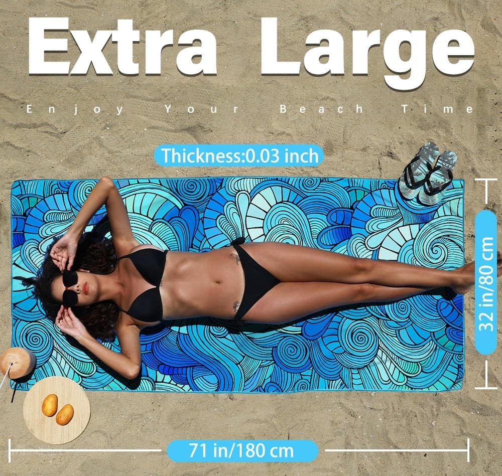 Beach Towel - Thin Lightweight Microfiber Quick Dry
