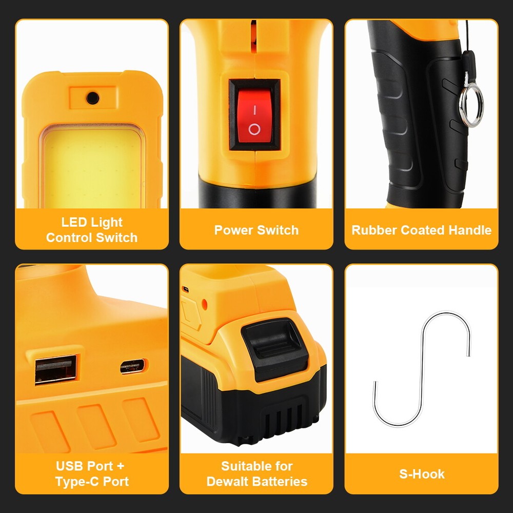 30W 2500LM Cordless LED Flashlight Work Light Powered for DeWalt 20V MAX Battery