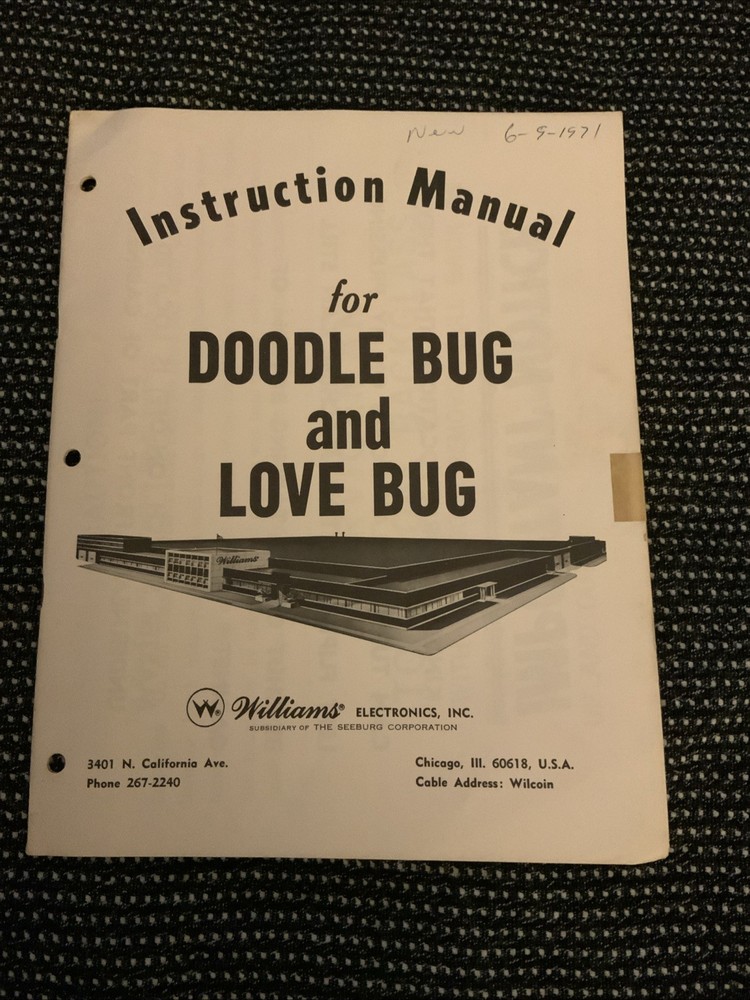 ORIGINAL-WILLIAMS-DOODLE BUG & LOVE BUG-INSTRUCTION MANUAL & CATALOG SUPPLEMENT