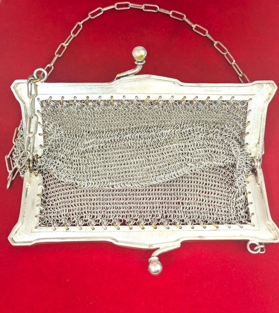 German Silver Mesh Handbag, 5" by 4-3/4"