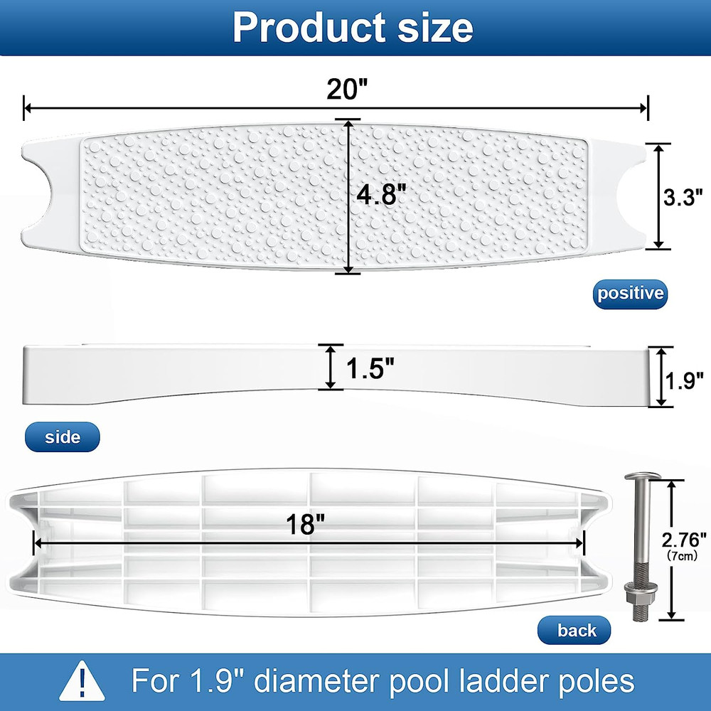 Pool Ladder Steps Replacement, (3-Pack) 18" Universal Heavy-Duty Molded Plastic
