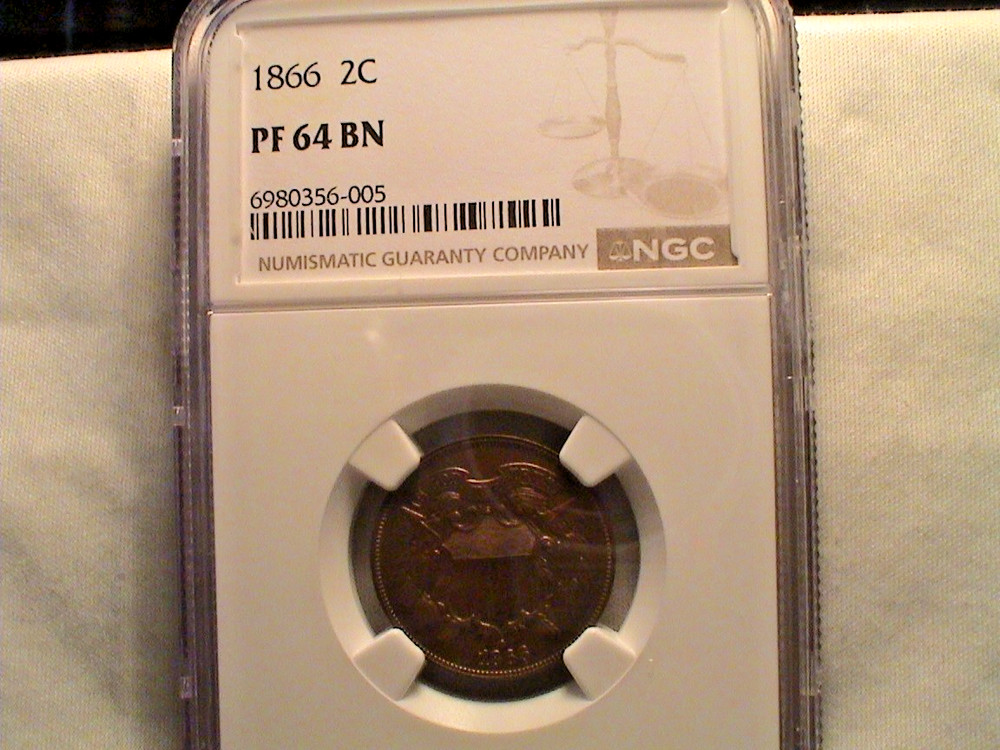 1866 Proof Two Cent Piece NGC PF 64 BN