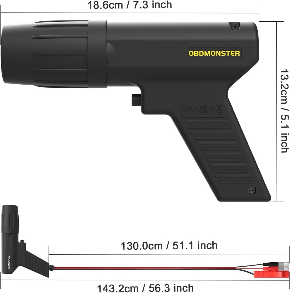 Ergonomic 12V Inductive Timing Light for 2&4 Stroke Engines - Diagnostic Tool
