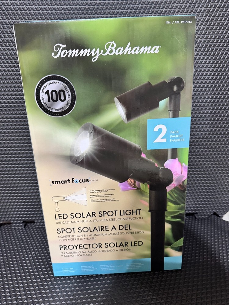 Tommy Bahama Smart Focus 100/60 Lumen Spot Light with Remote Solar Panel, 2-pack