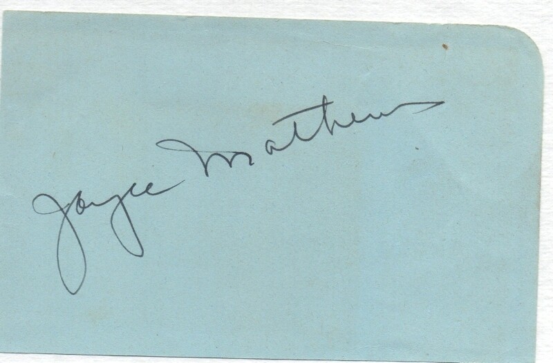 M-JOYCE MATHEWS autographed album page with COA