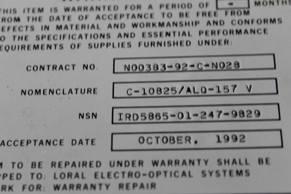 LORAL AN/ALQ-157 IRCM PANEL