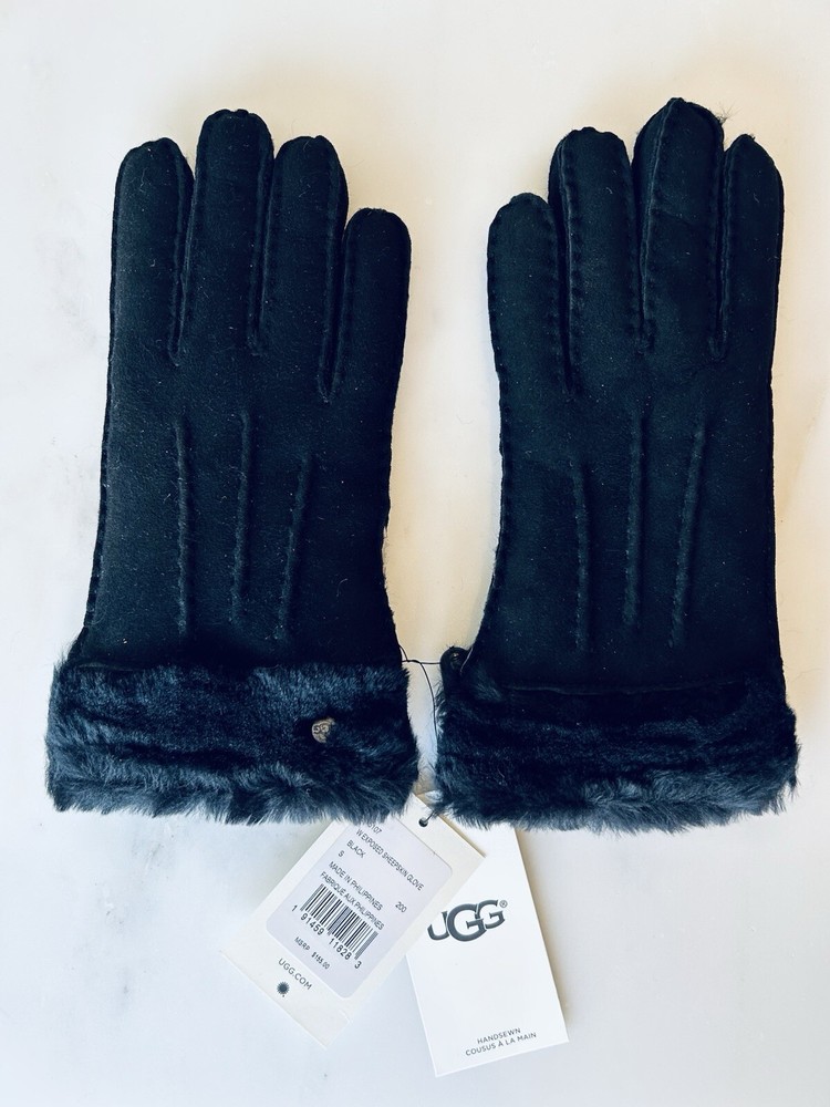 NWT UGG Classic Tasman Genuine Shearling Gloves Black Size S/ Small