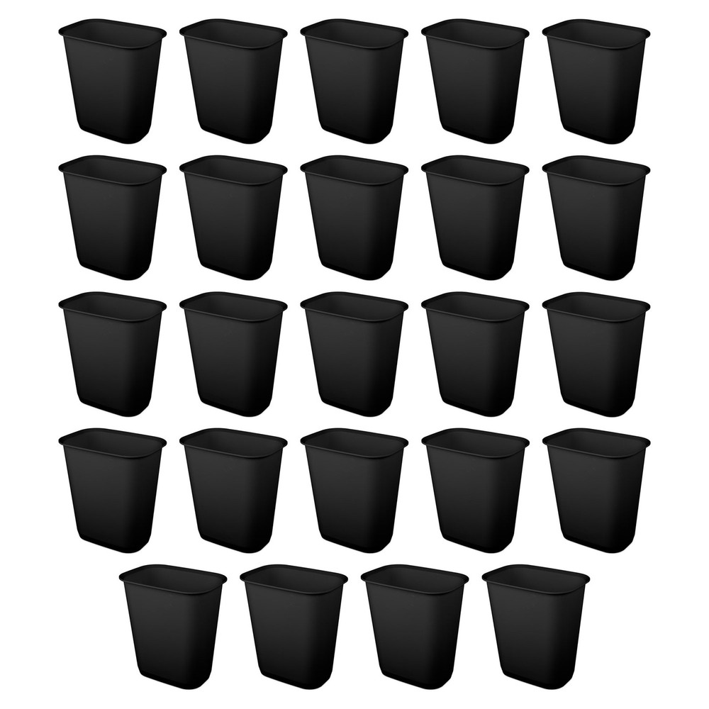 Sterilite Rectangular Wastebasket 9 Gallon Open Top Trash Bin, 24 Pack, Black