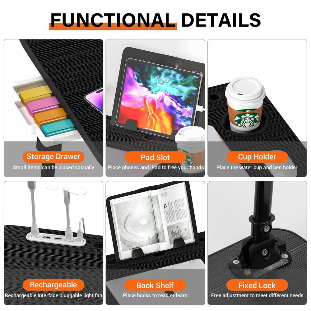 Laptop Desk for Bed Height Adjustable, Lap Bed Table with USB/Storage Drawer/...