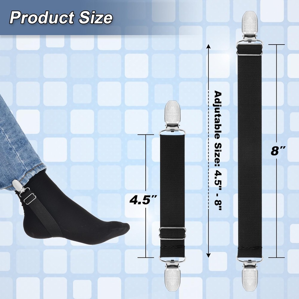 Cosmos 4 Pcs Adjustable Elastic Boot Straps Stirrup Pants Clips Black