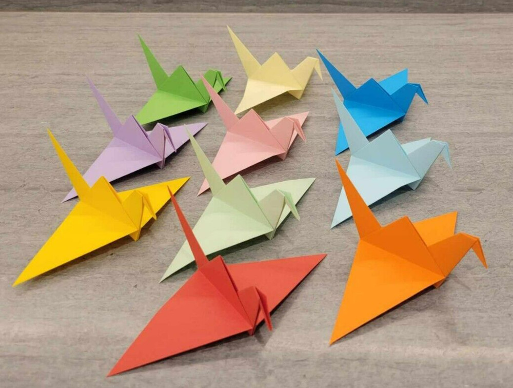 **100** Mixed 10 Solid Colors 6" x 6" Handmade Wedding Paper Origami Cranes