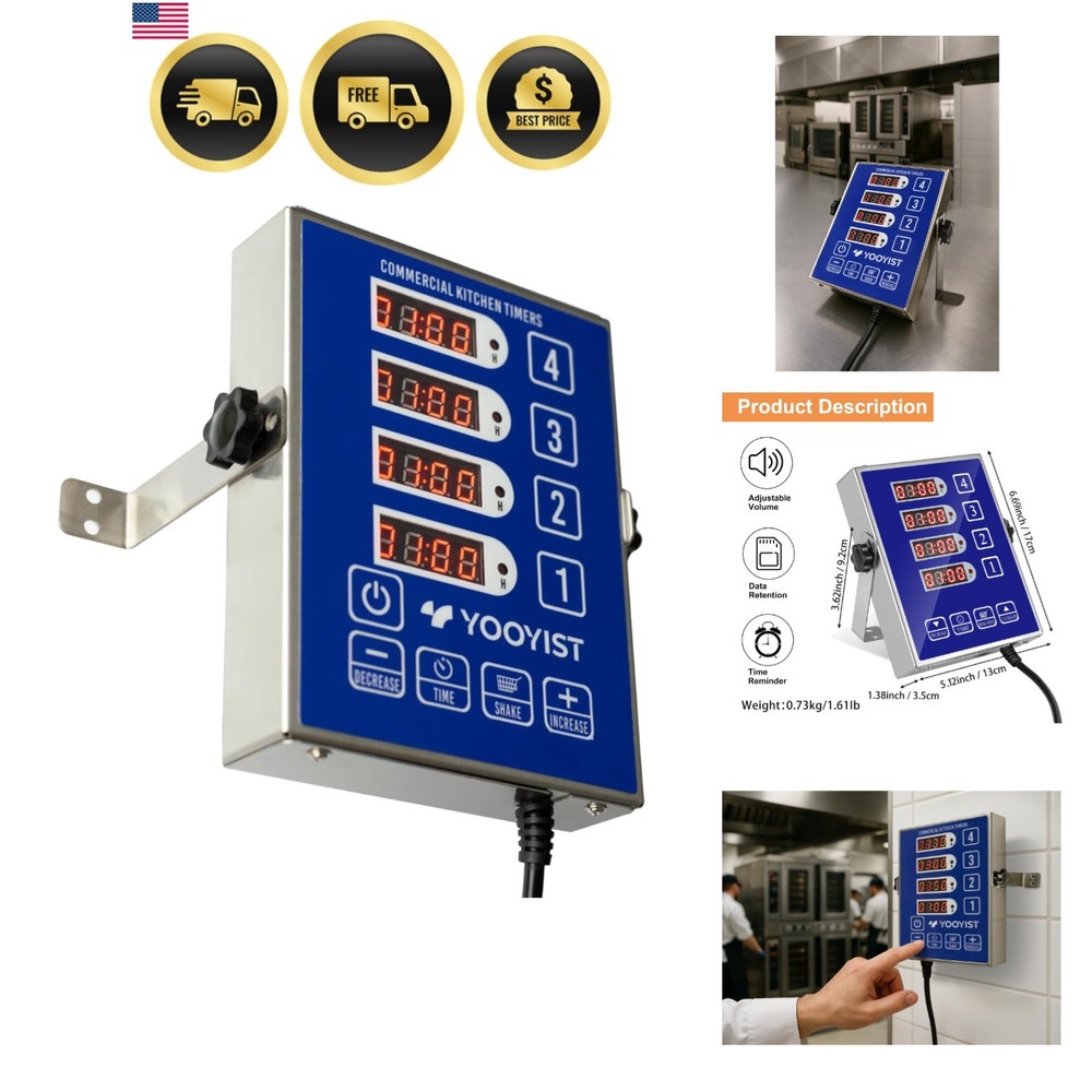 Precision Kitchen Timers for Cooking – 4 Channel Commercial Kitchen Timer Res...
