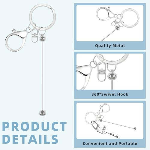 10 Pcs Beadable Keychain Bars, Blanks Bead Keychain Making Kit, Bulk Silver