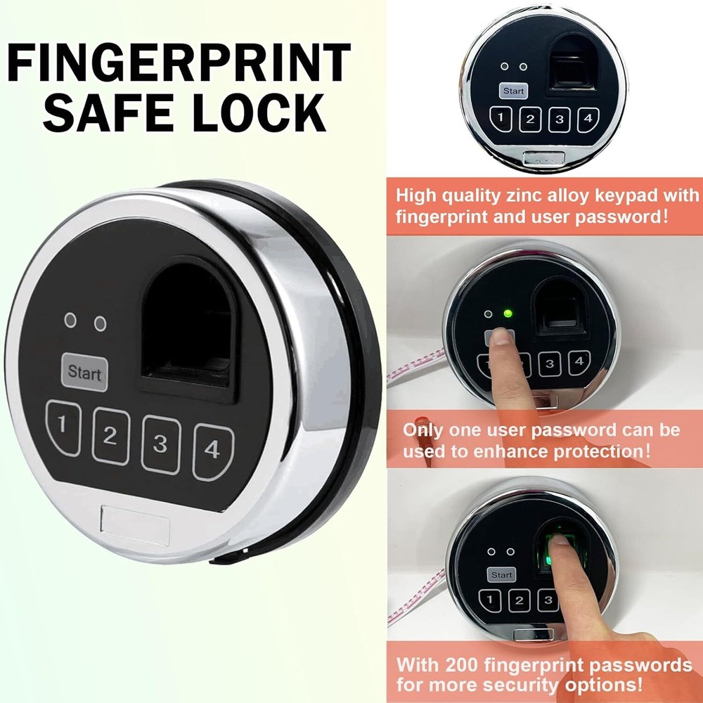 Fingerprint Safe lock Replacement Chrome Lock & Right Swing Bolt Lock 2 Keys