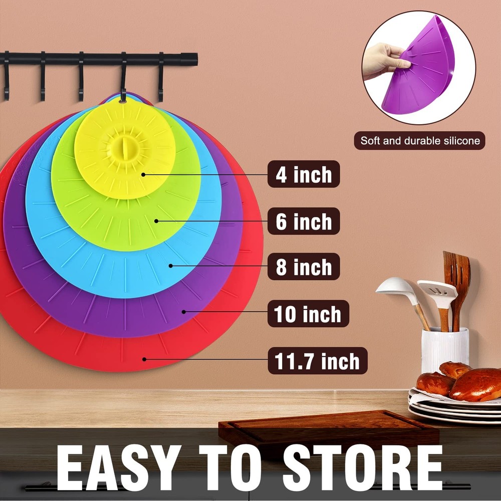 Guvvie Silicone lids - 5 Pack 5pcs Big size Multi purpose, multi colors