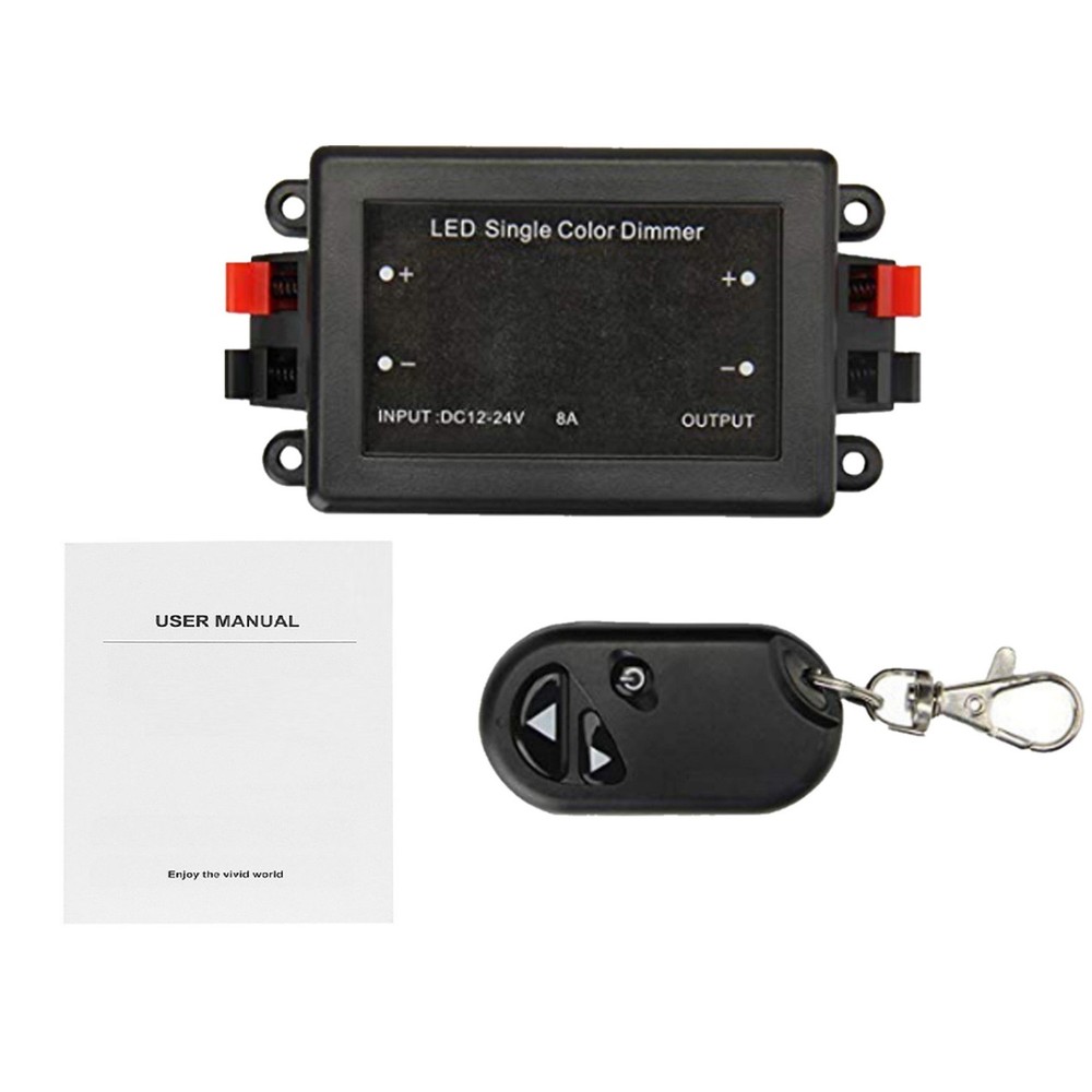 LED Light Dimmer 8A RF 433Mhz Wireless Remote Brightness Controller DC 12V~24V