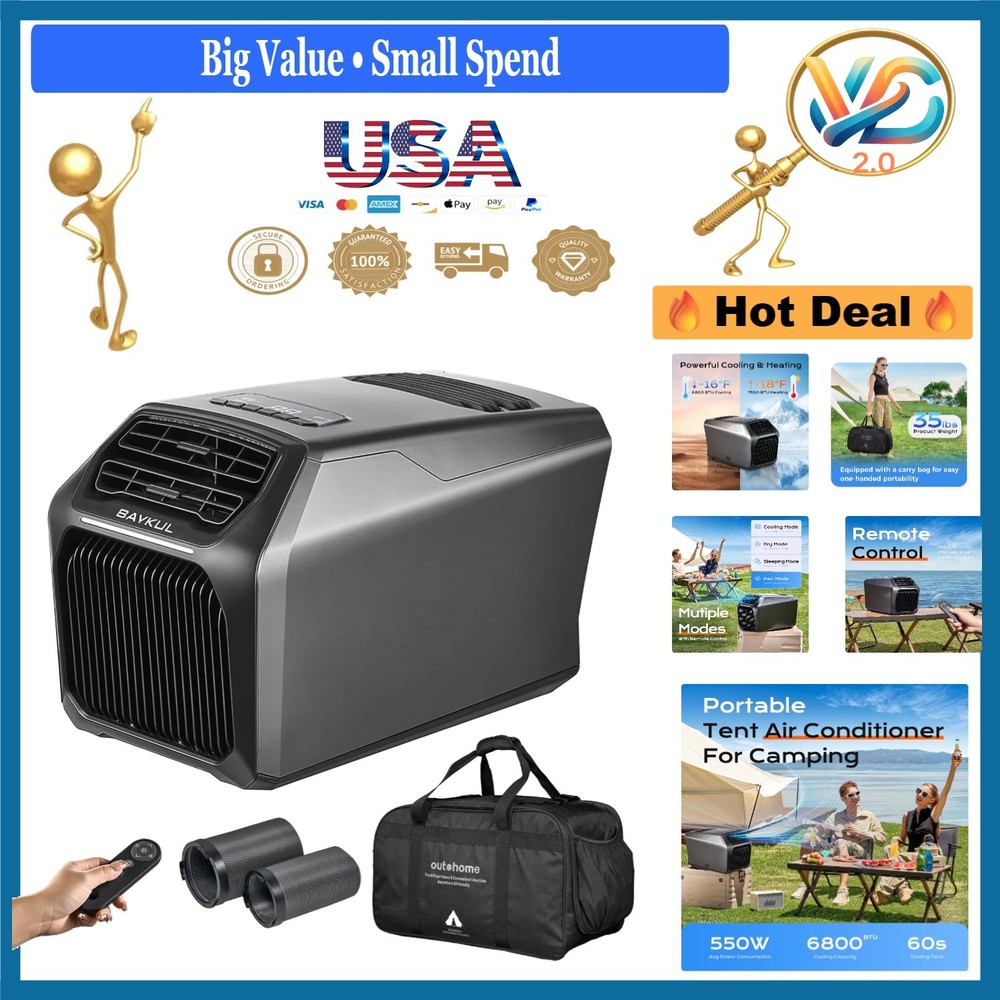 6-in-1 Portable Air Conditioner Heater 6800 BTU Cooling 7500 BTU Gray