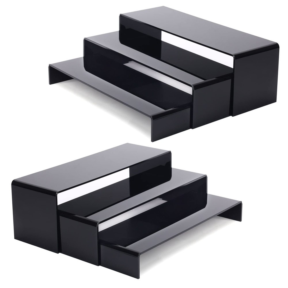 6PCS LARGE ACRYLIC RISERS BLACK RECTANGULAR SHOWCASE COLLECTIBLES DISPLAY SHELF
