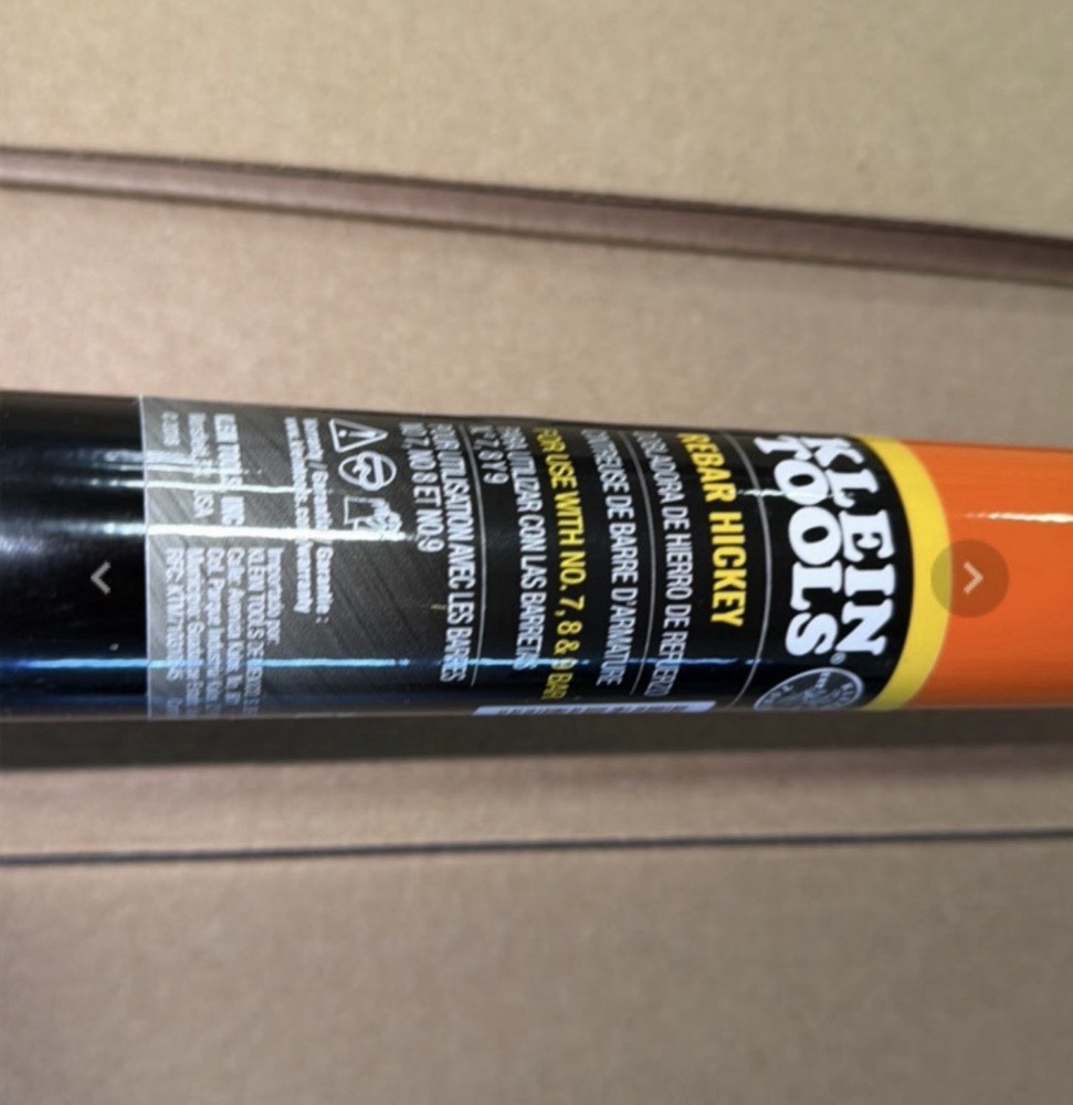 KLEIN TOOLS 64312 ANGLED REBAR HICKEY 65° ANGLE BENDS #7, #8, #9