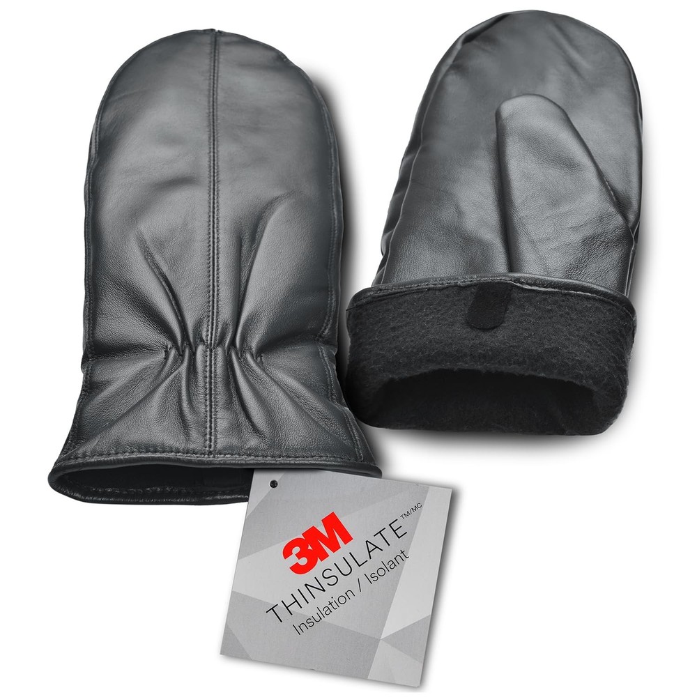 SURAWIL Winter Mittens - Mens Leather Touchscreen Warm Medium, Grey