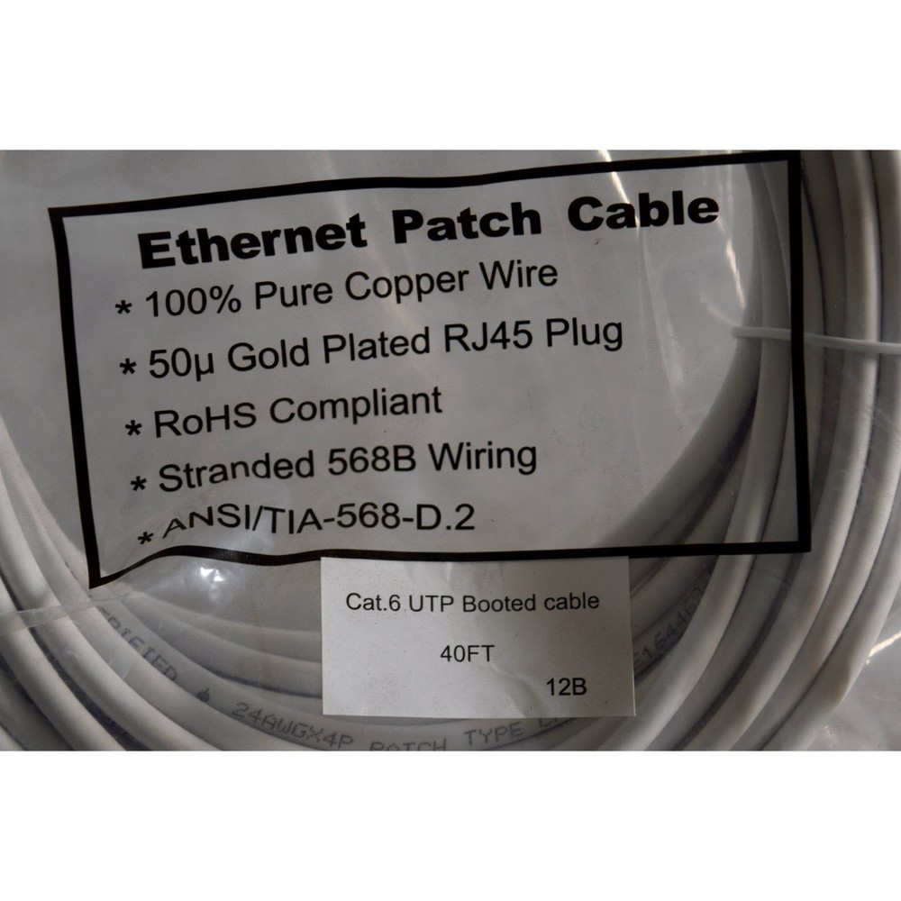 NEW Ethernet Patch Cable CAT 6 UTP Booted Cable 40FT Cable