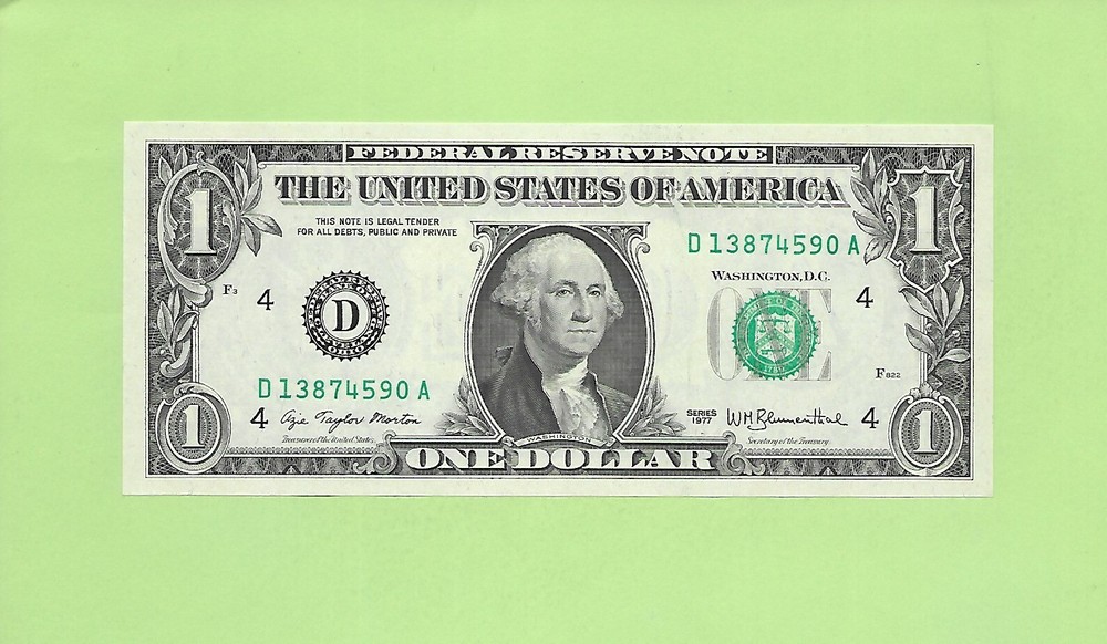 1977 ..UNCIRC $1  D 1387 4590 A  .... 1977  $1  D-A       NICE NOTE       FRN