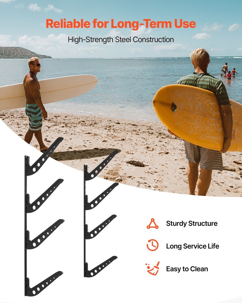 Surfboard Wall Mount 4 Tiers Horizontal Surfboard Rack for Storage Display