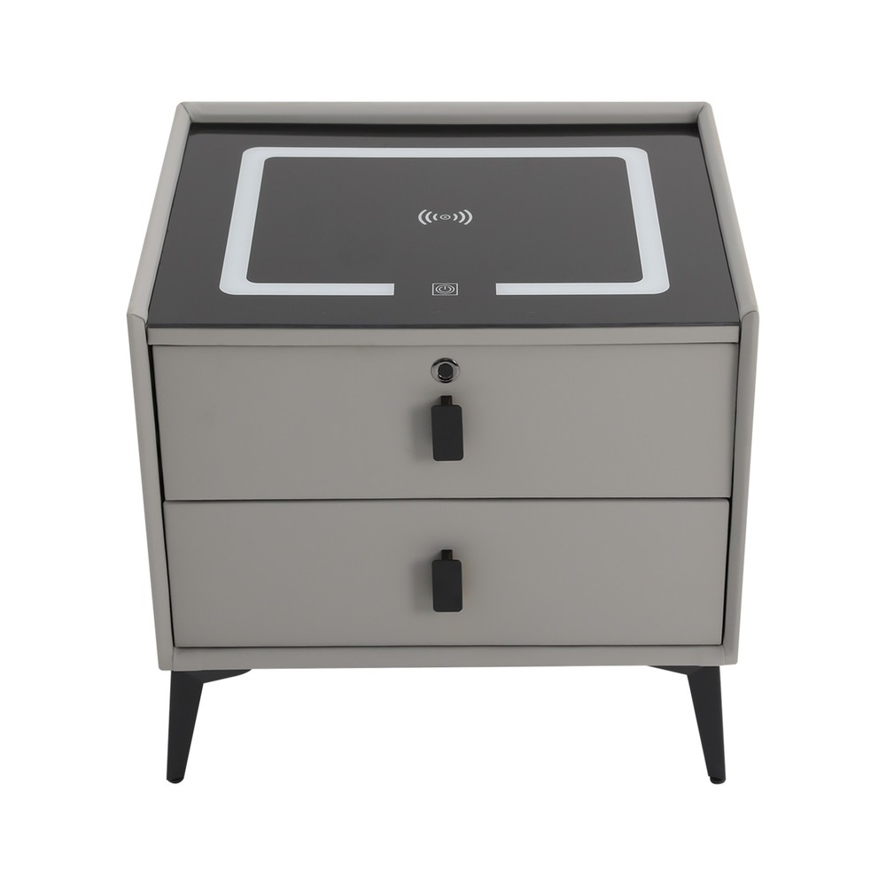 Bedside Table W/Wireless Charging Bluetooth Speaker Smart Nightstand W/Light&USB