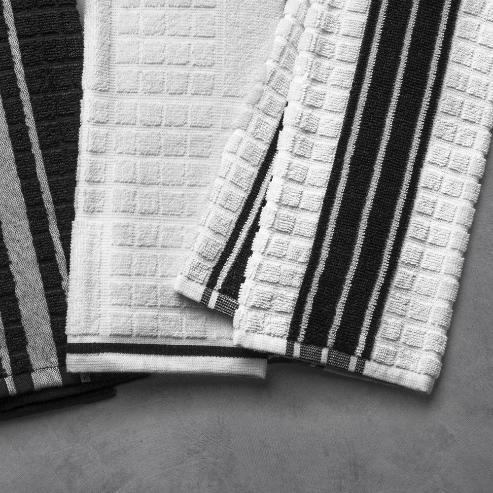 Kitchen Towels, White & Black, 5 Pack Set