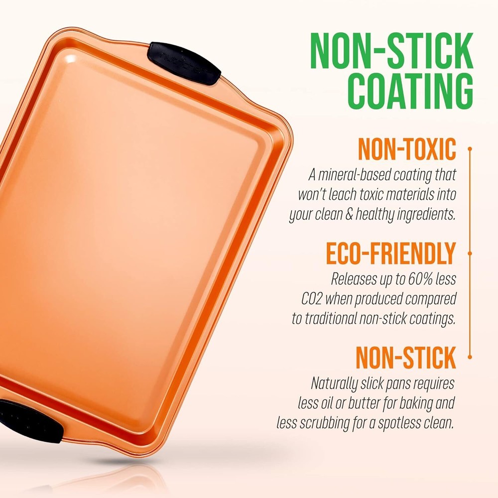 Nutrichef 15” Nonstick Cookie Sheet for Baking - Medium Sheet, Copper