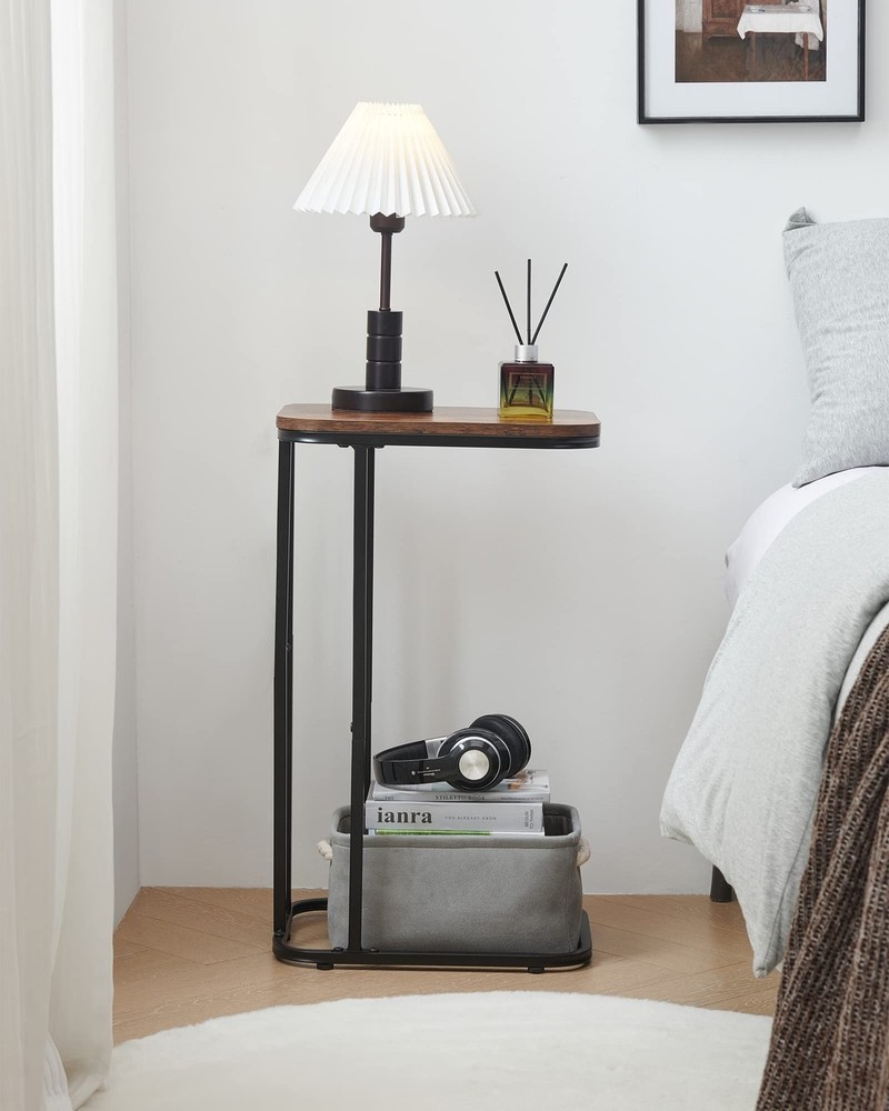 C Shaped End Table, 27 Inches High Small Side Table for Sofa and Bed, Couch T...