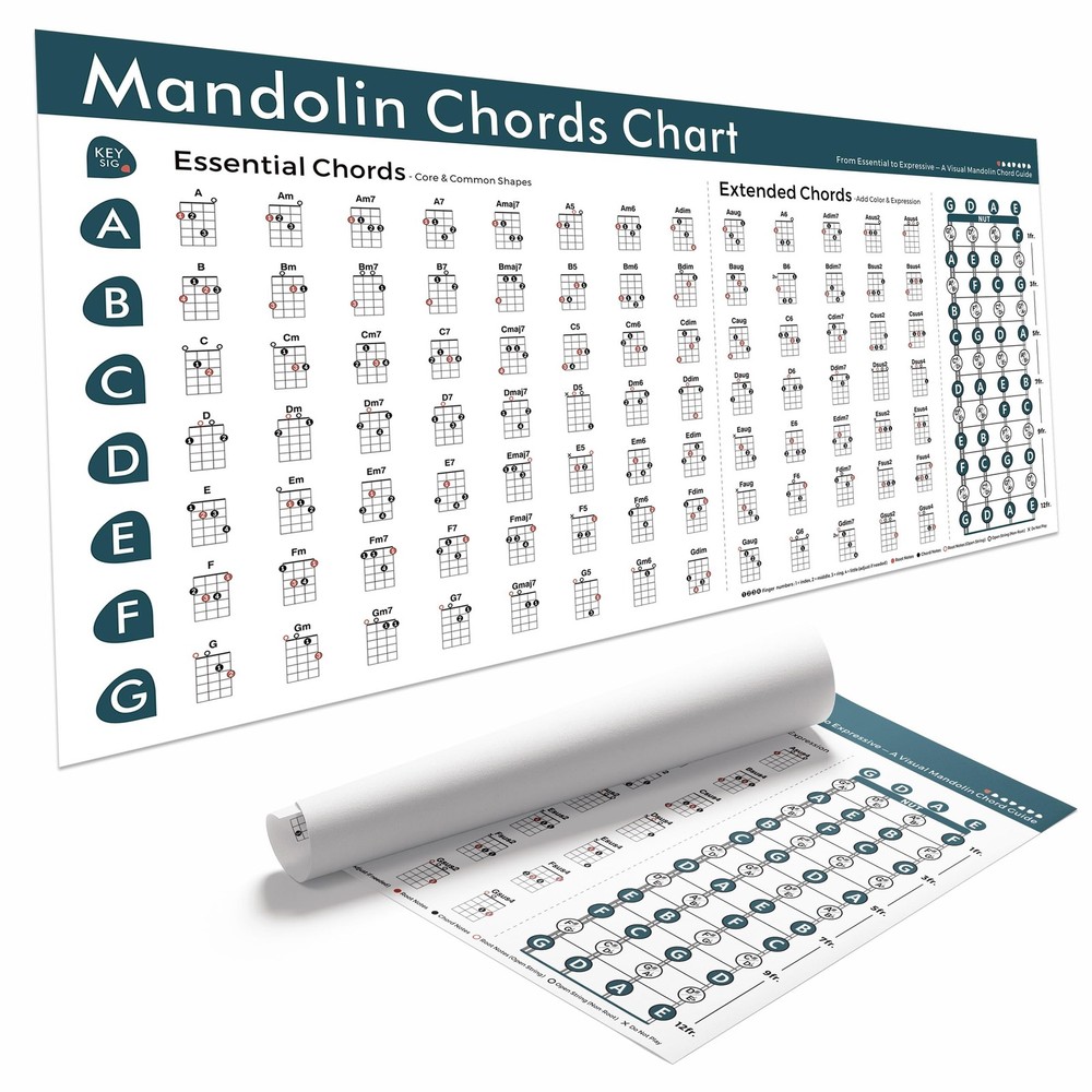 Mandolin Chords Chart Poster, Essential & Extended Mandolin Chords Reference ...