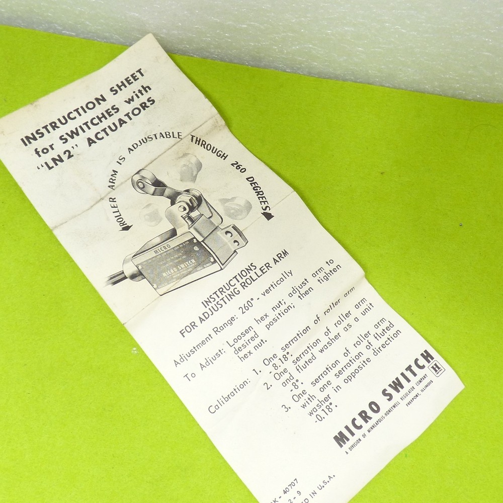 Honeywell bzln-2-rh microswitch micro switch