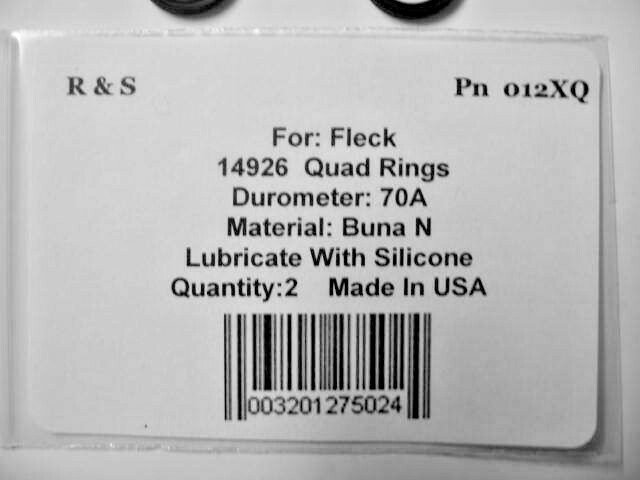 2 Fleck 14926 Quad O-rings / R&S 012XQ / Buna n Material