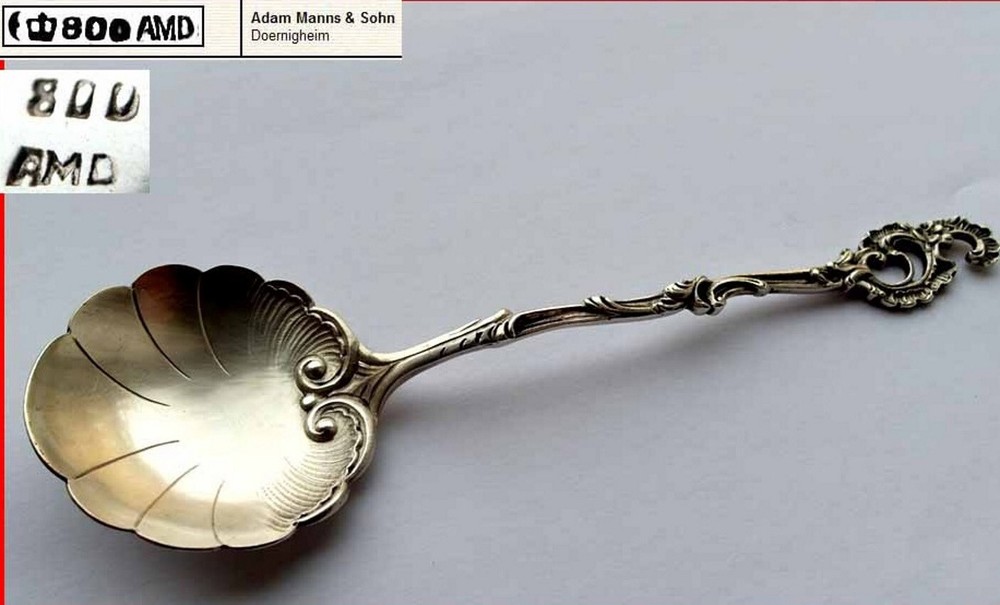 Rococo Spoon/Serving Spoon, Adam Manns & Sohn, 800er Silver, Um 1900 E438