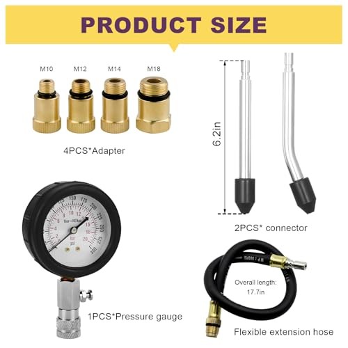 Compression Tester Kit, 0-300 PSI Petrol Engine Cylinder Pressure Test Tool
